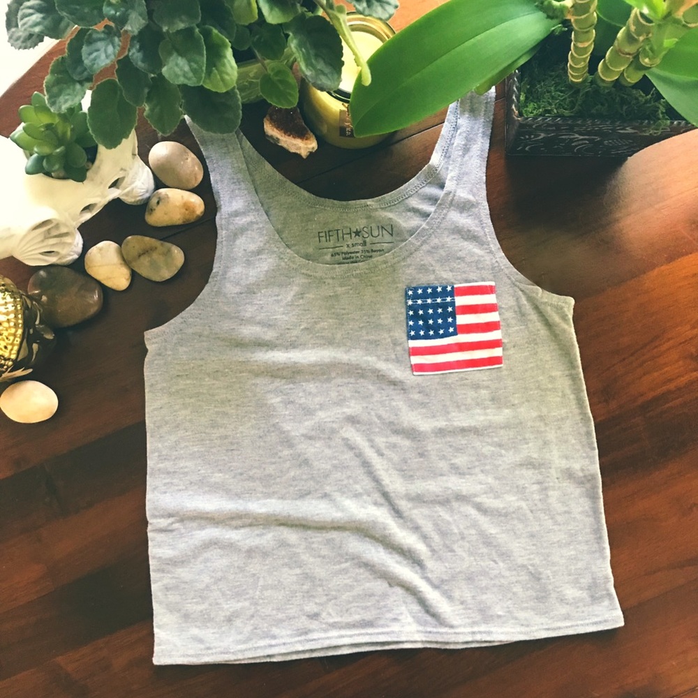 Fifth Sun-American Flag Grey Crop Top-Size: XS